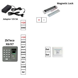 wiring access door lock zkteco x6