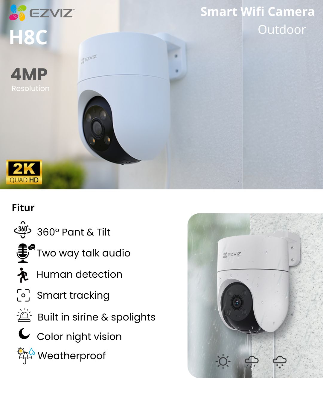 paket pemasangan cctv wifi ezviz h8c 4mp outdoor