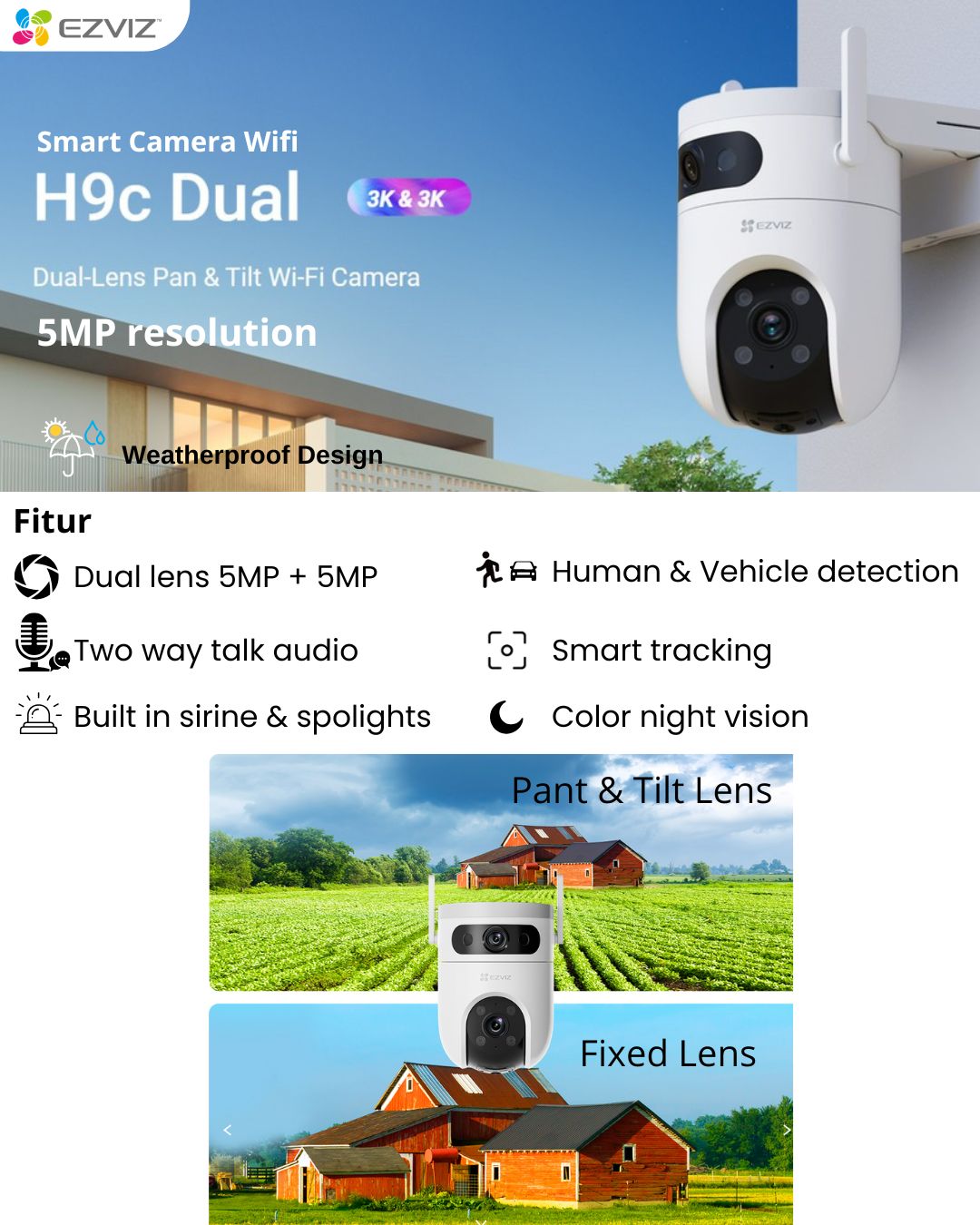 paket pemasangan cctv wifi ezviz h9c 5mp outdoor